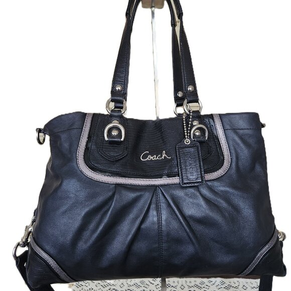 Euc Coach Ashely Black Siaffiano Leather Handbag Purse - Picture 1 of 14